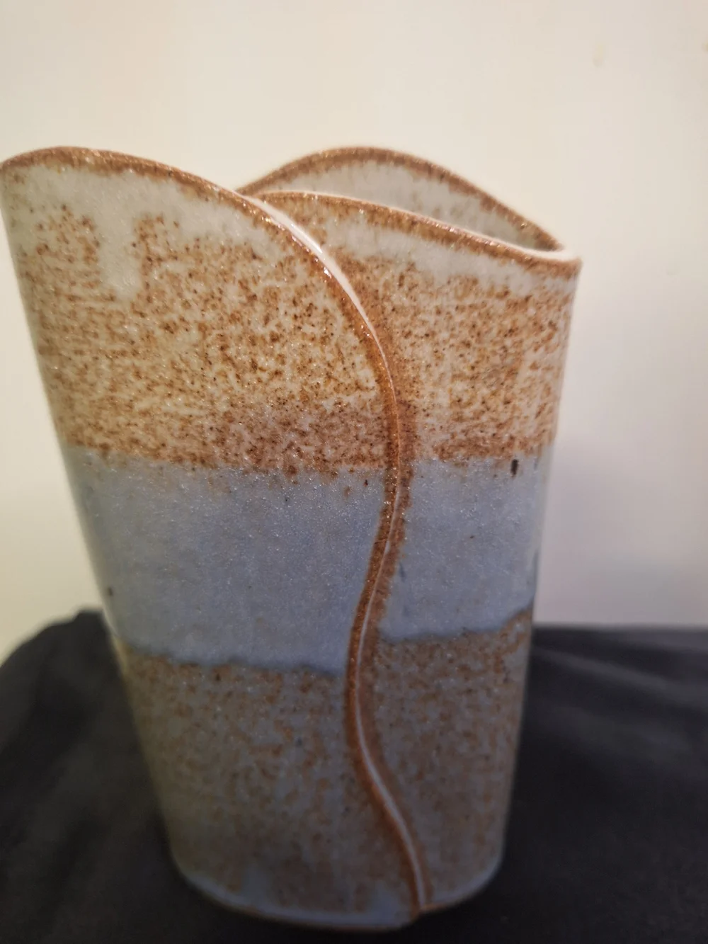 Handmade Ceramic Vase in Speckled Brown and Light Blue 6.5